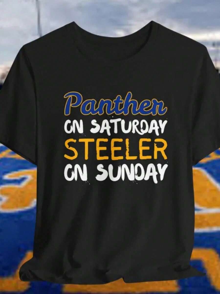 Pittsburgh Steelers Pitt Panthers T Shirt Panthers On Saturday Steelers On Sunday University Of Pitt Football Unisex Tee - màu đen - Xem 1