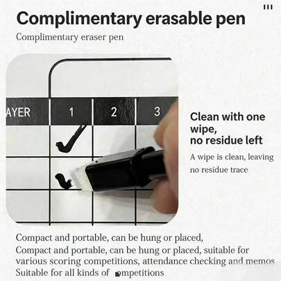 一套双面可擦写记分板，配有挂绳、白板笔和笔夹，可重复使用，便携式记分器，适用于家庭棋牌游戏、飞镖、投掷沙包、纸牌游戏、台球、乒乓球、投掷游戏、锦标赛、派对活动和室内外活动。轻便的悬挂式记分板，适合家庭、露营、后院、野餐、学校、俱乐部和体育比赛使用。易于书写和擦拭，是游戏之夜、节日和团队游戏的理想计分器。