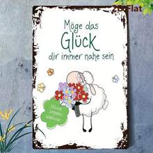 2D flach, 1 Stück deutsches Glücksbringer Holz Wanddekoration, 15 x 20 cm, mit irischem Segen und deutschem Spruch "Möge Glück immer bei dir sein" - Vintage Schaf Texttafel, geeignet für Zuhause, Büro, Bar Dekoration - deutsches Geschenk, ideal für Einweihungsparty, Deutschunterricht oder Glücksbringer Kunst, 2D flaches Design. - Weiss - Übersicht 1
