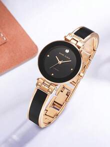 Anne Klein Damarmbandsur Snygga minimalistiska analoga rostfria kvartsur vattentäta klockor för kvinnor - Svart och roséguld - Visa 7