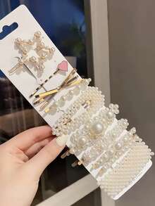 Bộ kẹp tóc đính đá và ngọc trai mới, phụ kiện tóc dễ thương cho tóc mái và tóc bên, đồ trang trí tóc cho nữ, ghim cài tóc. - Nhiều màu - Xem 6