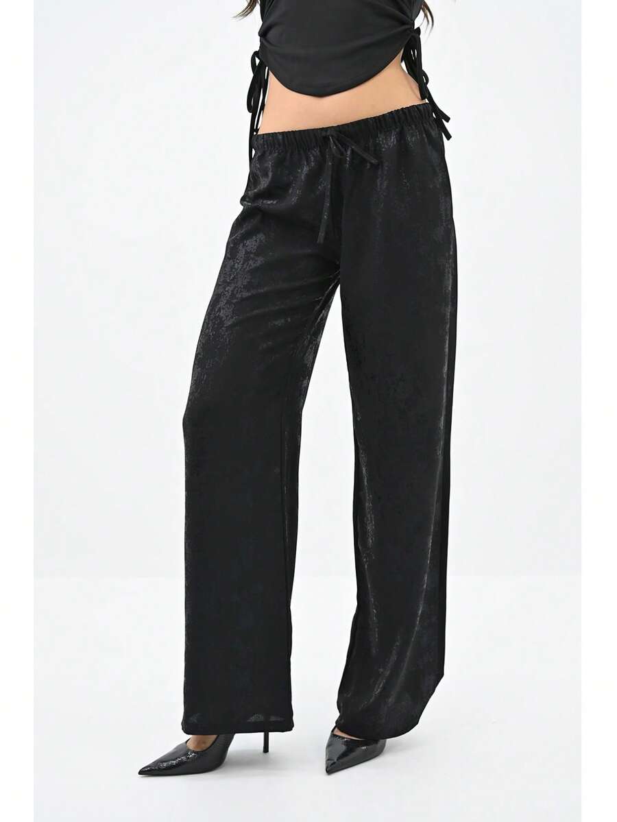 Women's Fashion Foil Print Pants - Black - View 1