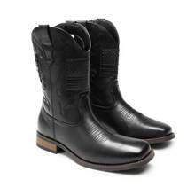 Botas Vaqueras para Hombre con Punta Cuadrada Western Cowboy Boots - Negro - Ver 5