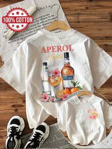 [Double-Sided Print, Front And Back] [Directional] Short-Sleeved, Crew-Neck, Pure Cotton T-Shirt With Retro-Style Aperol Spritz Cocktail Print - White - View 7