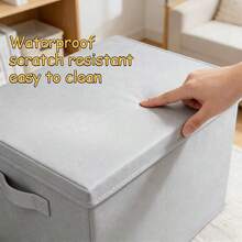 1 pieza Caja de almacenamiento de tela de gran capacidad, caja de almacenamiento de ropa plegable con tapa, caja de almacenamiento multiusos para el hogar, caja de almacenamiento de armario, caja organizadora de habitación, a prueba de polvo y humedad, con asas a ambos lados, caja de almacenamiento con estilo de cajón, caja de almacenamiento apilable - Gris Oscuro - Ver 9
