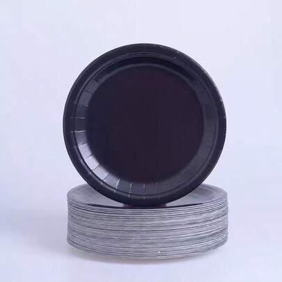 10/20个装黑色铝制餐盘，7英寸/9英寸圆形一次性派对餐盘，无涂层，适用于甜点、蛋糕、正餐，四季皆宜，适合圣诞节、万圣节、复活节、感恩节、婴儿派对、毕业典礼、婚礼和野餐等场合。