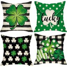 4pcs Vibrant Happy St Patricks Day Decorative Throw Pillow Covers 18 X 18in, Gold Lucky Shamrock Clover Dog Cat Paw Prints Porch Outdoor Home Decor, Irish Spring Sofa Couch Cushion Case, Seasonal Holiday Supplies, Indoor Outdoor Party Decor, Perfect Housewarming Gifts For Famliy Or Friends - Kiểu 1 - Xem 2
