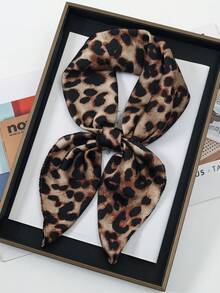 1条奢华品牌豹纹围巾，女士仿丝围巾，休闲百搭装饰小围巾 - 焦糖色豹紋 - 查看 5