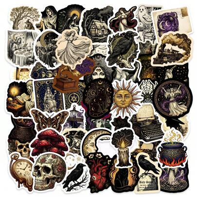 50pcs Cartoon Skull, Purple Heart, Astronaut & Firefighter Pattern Neon Sticker Pack, Suitable For Luggage, Electronic Device Cases And Party Decorations
