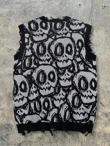 ANDREILEE Spring/Summer New High Street Punk Rock Band Skull Graphic Sleeveless Knit Tank Top For Men - Black - View 4