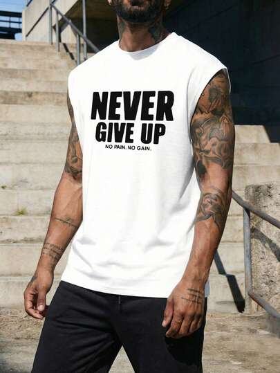 Men's Casual Loose Letter Print Tank Top, Comfortable For Outdoor Sports And Daily Wear