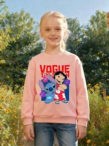 Disney Lilo And Stitch Pattern Prints, Soft And Warm Girls' Hoodie, Suitable For Daily Casual Wear, Family Outings And Other Scenario - Hồng - Xem 1