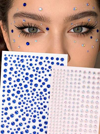 Transparent Pure Shiny Multi-Grain Facial Gems Decor, Colorful Mixed Starry Rhinestones Self-Adhesive Facial Gems, Suitable For Eye Corner/Nail/Facial Decor, For Music Festival, Carnival, Valentine's Day, Y2K Party, Daily Decor, Makeup Party, Ball, Can Be Used For Hair, Eyes, Face, Body Decoration