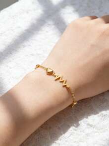 情侣饰品 时尚浪漫心跳手链，心形心跳手链，不易褪色，适合女性日常佩戴，是节日送给女友、朋友和情侣的完美礼物 - 金黃色 - 查看 5