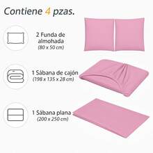 Juego de Sábanas Premium de 3/4/5Piezas(Sábana Ajustable+Sábana Plana+Fundas de Almohada)Juego de Sabanas Matrimonial,Suave y Transpirable,Duradero para Todo el Año Ideal para Dormitorio Departamento Hospedajes Decoración de Hogar - Rosa - Ver 6