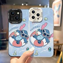 Official Disney Lilo & Stitch Cute Phone Case: Summer Pool Stitch Print With Sunglasses, Float Ring & Rubber Duck Accents, "Summer" Text & "GOOD LUCK" Detail, Shockproof Protective Cover With Reinforced Camera Protection For IPhone 17, 16, 15, 14, 13, 12, And 11 Pro Models, With Shockproof Protection. Perfect As A Gift For Friends, Family, Birthdays, Summer Vacations, And Festive Occasions. - trắng - Xem 4