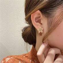 1 Pair Flower Earrings Women Cute Stud Earrings Cool Party Jewelry Valentine's Day Gift For Women Mom Family Friends - 卡其色 - 查看 6
