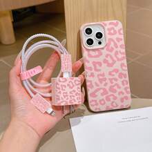 Pink Leopard Print Leather Texture Phone Case, Compatible With IPhone 11 12 13 14 15 16 Pro/Plus/Max - Pink - View 1