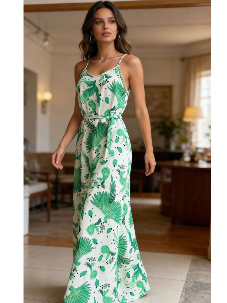 vestido estanpado de verao tecido de crepinho - Verde Névoa - Visão 1