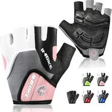 Guantes de Ciclismo para Hombres y Mujeres con Almohadilla de Gel Absorbente de Golpes de 5 mm, Guantes Antideslizantes de Medio Dedo para Bicicleta MTB, Bicicleta y equitación - Rosa - Ver 13