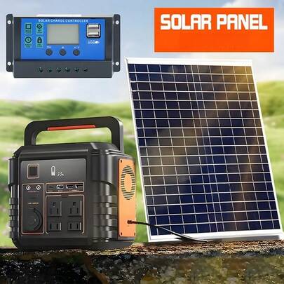 50W太阳能板套装，带100A控制器 - 便携式太阳能充电板，适用于移动电源、露营、徒步旅行、汽车、船只、手机、路灯、监控、宠物屋等 - 可拆卸，不含电池，输出12V/18V/24V及USB 5V接口