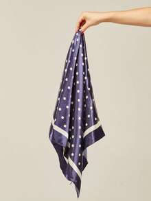 Elegant Women's Printed Satin Scarf 90x90 Large For Hair - Poá /Azul - 查看 4