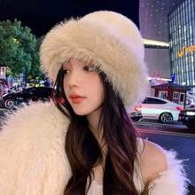 1pc Winter Warm Ear Protection Plush Bucket Hat, Unisex Mongolian Northeast Windproof Cold-Proof Bucket Hat, Korean Style Versatile Bucket Hat, Winter Plush Bucket Hat, Women's Fashionable Thick Hat, Winter Warm Earless Cap, Winter Gear, Essential Winter Hat - Multicolor - View 15