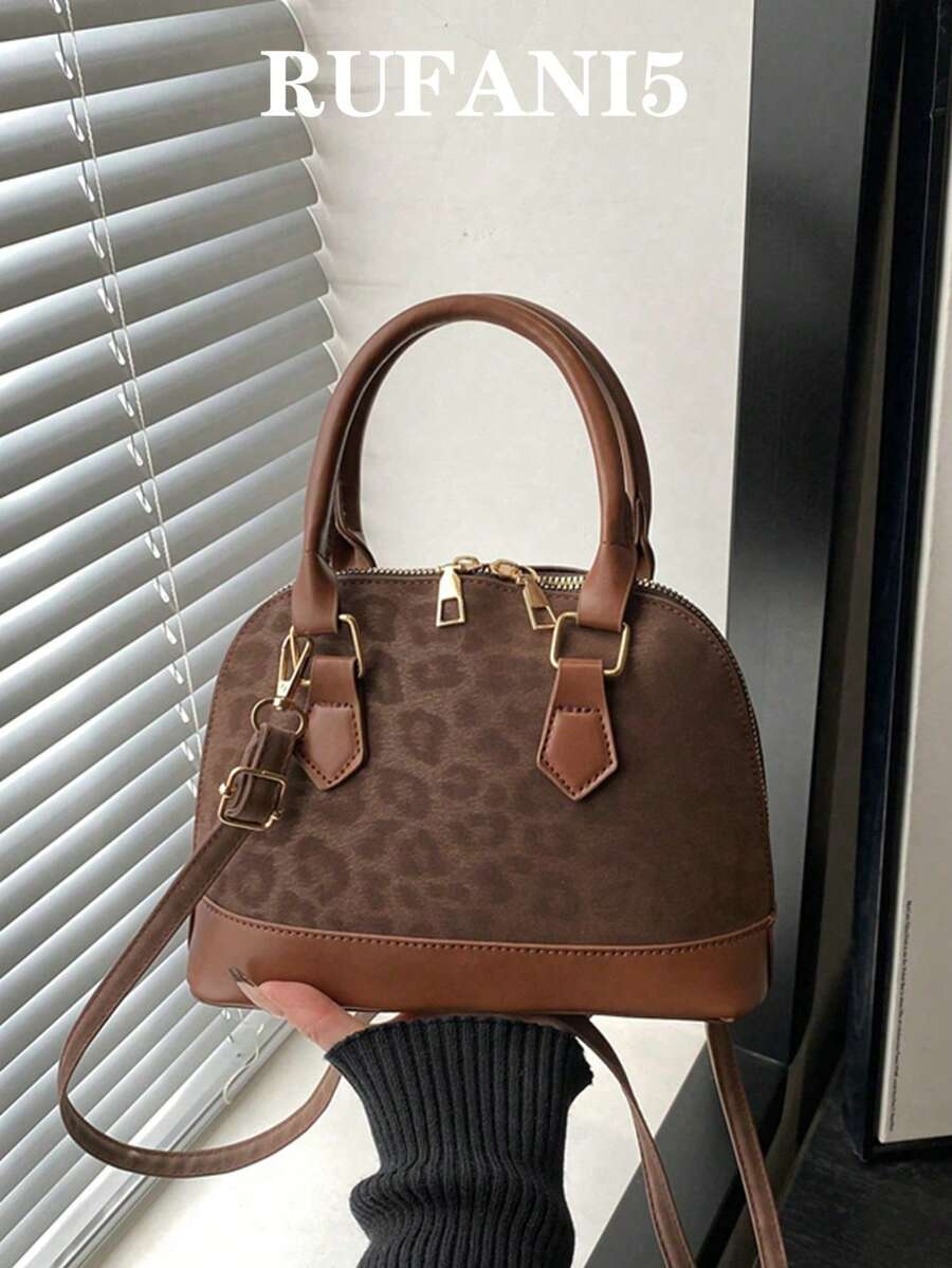 Fashionable Commuter Vintage Leopard Print Handbag - Coffee - View 1