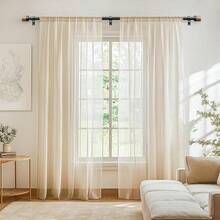 1 Set - Wooden Curtain Rod, Adjustable Length From 34 Inches To 146 Inches. 1-Inch Adjustable Faux Wood Decorative Curtain Rod, Suitable For Heavy Duty Decorative Curtains In Bedroom, Kitchen And Patio - 2.5mm Diameter Wood Grain Version - View 11