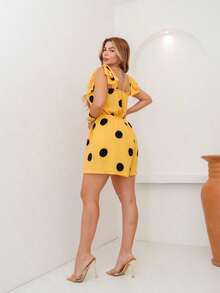 Sleeveless Polka Dot Romper For Summer, Cute And Stylish. - 黃色 - 查看 4