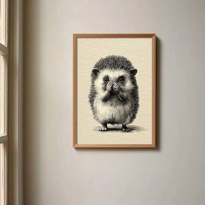 1pc Framed/Unframed Vintage Hedgehog Cover Nose Funny Animal Canvas Poster Rustic Smelly Bathroom Wall Art Print Minimalist Cottagecore Toilet Decor Cute Retro Painting For Restroom,Bedroom,Modern Home Decoration