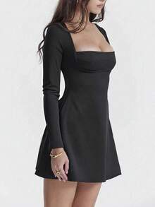 Sexy Off-Shoulder Long Sleeve Bodycon Mini Dress, Suitable For Party And Date, New Spring/Summer Collection, Women's Dress - Black - View 4