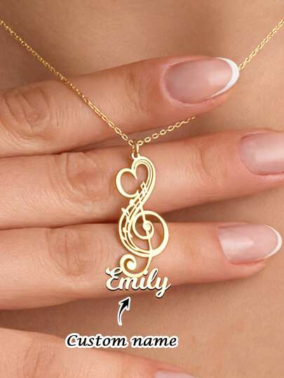 1PC Custom Personalized Note Name Necklace, Elegant Cursive Lettering Customization, Stainless Steel Simple Jewelry For Women, Music Festival Gifts For Singers, Composers And Music Students, Suitable For Daily Wear And Gifting, Singing Contest Gifts, Couple Necklaces, Valentine's Day Gifts For Her, Ramadan Gifts, Mother's Day Gifts, Music Festival Gifts