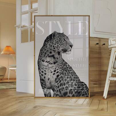 1pc Frameless Black White Stockholm Style Art Print - Leopard Print Vintage Poster, Apartment Bedroom Wall Decor, Magazine Cover Aesthetic For Home Office Classroom, Fashion Room Decor & Best Gift Choice