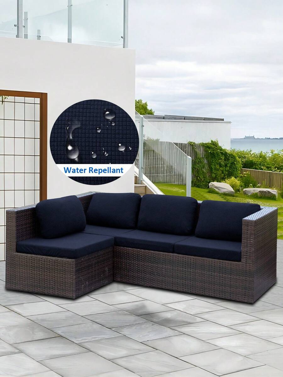 1 chiếc vỏ đệm ghế sofa ngoài trời họa tiết hạt bắp, chống thấm nước, màu trơn, chất liệu polyester co giãn, có thể tháo rời, kiểu bọc một nửa, thích hợp cho ghế sofa sân hiên, ban công, sân vườn. - Màu xanh hải quân - Xem 1