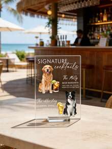 Personalized Custom Signature Cocktail Display Stand Featuring Adorable Dogs​ – Clear Acrylic Tabletop Stand (Approx. 20x15cm) Showcasing 3+ Dog Photos Paired With Signature Cocktails - Multicolor - View 5