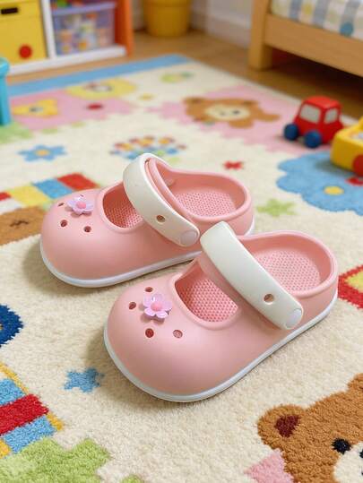 Cute Cartoon Flower Kids Breathable Sandals, New Summer Girls Indoor/Outdoor Soft Bottom Anti-Slip Toddler Closed Toe Slippers