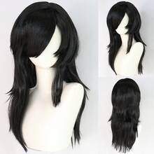 Emo Costume Women Long Black Wig Scene Wig 2000S Themed Party Outfits Pop Punk Party Goth Costume For Halloween Party (3 Fake Piercings, 1 Pair Of Fishnet Gloves, 1 Choker) ﻿ - Black - View 4