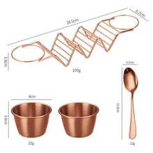 Soporte para tacos de acero inoxidable con 2 tazas de salsa, soporte para tacos que sostiene 3 tortillas, bandeja para tacos, platos que se adaptan a freidoras de aire y hornos, utensilios de cocina - Conjunto de oro rosa - Ver 13