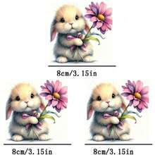 1pc/2pcs/3pcs Rabbit With Flowers Heat Transfer Patch, Durable Long-Lasting Iron-On Sticker For DIY T-Shirt, Sweatshirt, Jeans, Hoodie, Backpack, Jacket, Handbag, Pillow - 3PCS-s - View 1