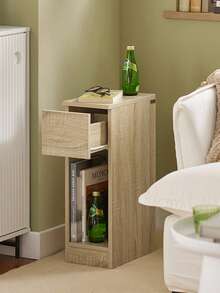 SoBuy Bedside Table With Drawer For Box Spring Bed, Sofa Table, Side Table, Narrow Telephone Table, Bedside Cabinet, Bedside Table, W X H X D Approx.: 20 X 60 X 35 Cm FBT111 - Natural Color - View 2