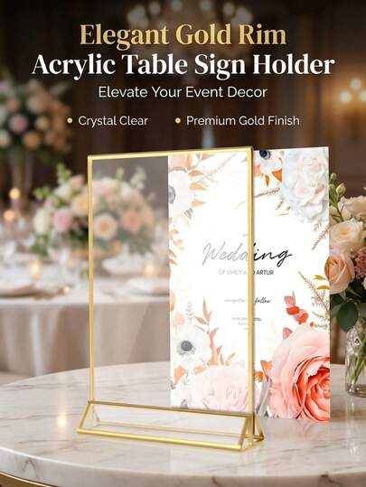 6pcs Golden Transparent Acrylic Double-Sided Photo Frame,4 X 6 Inches, An Elegant Vertical Double-Sided Display Table Number Holders,Suitable For Dining Room Menu Recipe Card Photo Displays, Perfect For Restaurants, Offices, Homes,Shops, Party Desktop Center Decoration,Weddings, Rehearsal Dinners, Engagement Parties, Anniversaries, Bridal Showers, Bachelorette Parties, Corporate Events Or Any Special Occasion!