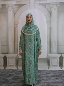 Traditional Conservative Ditsy Floral Print Long Sleeve Robe - Multicolor - View 2