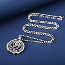 男士朋克风机械齿轮吊坠项链 - 銀色 - 查看 2