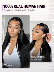 MEGALOOK Fashion Straight Long Hair Natural Looking Human Lace Wig - SNatural - View 4