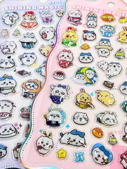 1pc Random Japanese-Style Cute Cartoon Squeezable Stickers For Kids DIY Journal Decorations Bubble Stickers Holiday Gifts (Color May Vary)