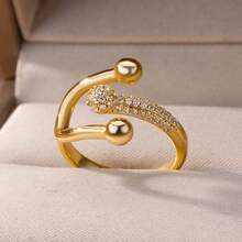 Cincin Zirkonia Silang Ganda untuk Wanita, Berlapis Emas 18K, Cincin Pernyataan, Perhiasan Pasangan, Aksesori Jari, Pemakaian Sehari-hari, Hadiah Hari Valentine - MultiWarna - View 6