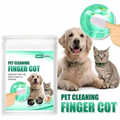 Pet Cleaning Wet Wipes - Finger-Tip Dental Wipes, Multi-Function Ear, Eye & Paw Care, Tear Stain Remover, Unscented & Hypoallergenic For Cats & Dogs