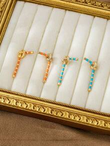 1 Pair 2026 New Arrival Fresh Candy Cane Geometric Earrings, 18K Gold Plated, Korean Style - Multicolor - View 2