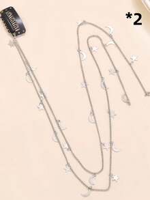 2pcs Golden Star Moon Braided Hair Chain Hairpin For Messy Braid Bohemian Hip-Hop Y2K Style - Multicolor - View 10